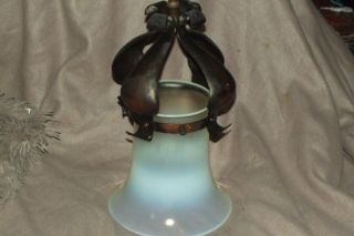 Antique Arts & Crafts COPPER Ceiling Light with Vaseline Glass Shade (c.  1900) 4