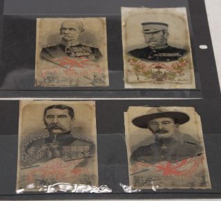 Set Of 4 Antique 1914 - 1918 Wwi Silk Embroidery Portraits Of Generals - S91