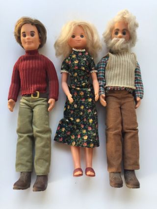 Vintage 1973 Mattel Sunshine Family Home Dolls Mom Dad Grandpa Clothing