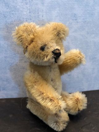 Antique Golden Mohair Miniature Teddy Bear With Jointed Arms & Legs 3 1/2 "