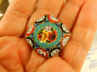 Victorian MICRO MOSAIC Flower PIN Antique Estate Colorful Detailed ITALY Square 3