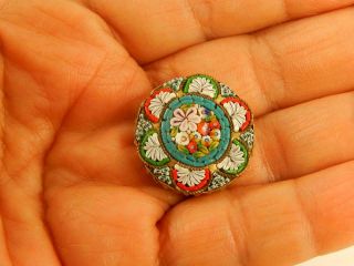 Victorian MICRO MOSAIC Flower PIN Antique Estate Colorful Detailed ITALY GREAT 3
