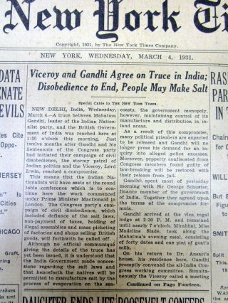 3 1931 Ny Times Newspapers India Independence Great Britain Signs Pact W Gandhi