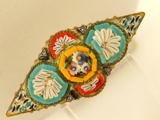 Victorian Micro Mosaic Flower Pin Antique Colorful Detailed Italy