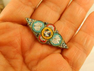 Victorian MICRO MOSAIC Flower PIN Antique Colorful Detailed ITALY 4