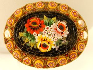 Victorian Millifiori Micro Mosaic Flower Pin Antique Estate Colorful Detailed