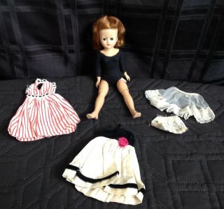 Vintage Bkw Vogue Jill Doll W/ 2 Dresses,  Slip,  Panties,  Leotard Tagged