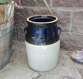 3 Gallon Stoneware Crock with Handles Late 1800s Rustic Farmhouse Decor 2