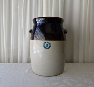 3 Gallon Stoneware Crock with Handles Late 1800s Rustic Farmhouse Decor 3