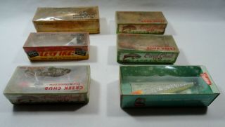 Fourteen (14) Vintage Fishing Lures In Boxes / Packages Creek Chub,  1 Empty