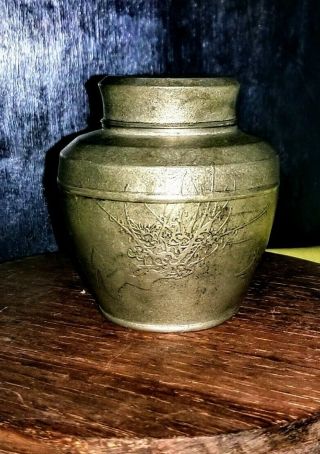 Late 1800s Qing Dynasty Chinese Pewter Tea Caddy/ginger Jar