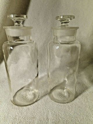 2 Vintage Apothecary Jars W/ Lids - Druggist Medication Jars - Frosted Lids