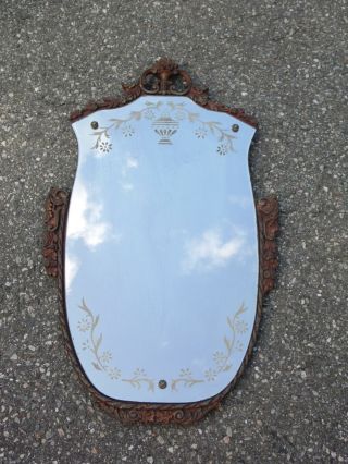 Antique Art Deco Nouveau Gesso Framed Silvered Etched Venetian Style Wall Mirror