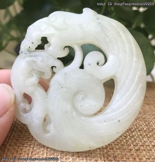 China Natural Jade Stone Hand Carved Lucky Dragon Amulet Necklace Pendant Ai44