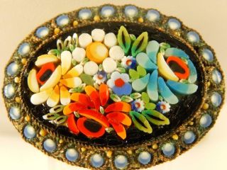 Victorian Millifiori Glamicro Mosaic Flower Pin Antique Estate Colorful Detailed