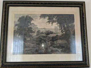 Large Artwork Antique Art Dutch 17th Century Framed Etching Print Of A Temple