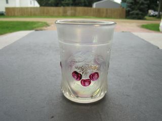 Scarce Antique Dugan White W Red Cherries Wreathed Cherry Carnival Glass Tumbler