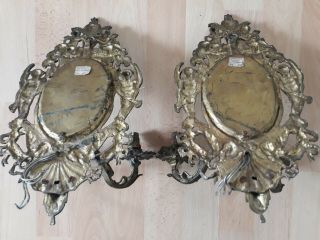 Antique Gilt Brass Candle Sconces with Mirrors 3