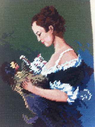 Vintage Completed Needlepoint Canvas Tapestry 12 " X16 "