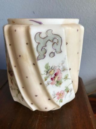 Hand Painted Antique Biscuit Cracker Jar No Lid Moriage Flower Design