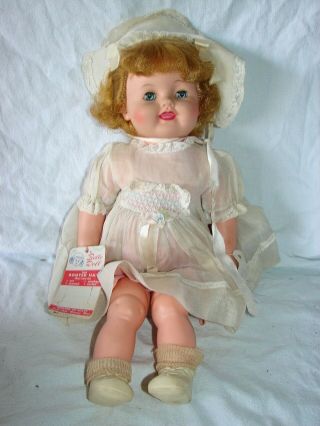 Vintage Belle Doll With Tag Soft Feel Vinyl 19 Inches Sleep Eyes Molded Ears