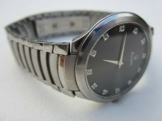 Vintage Bulova Stainless Steel Diamond Accented Watch 96d10 Black Dial Classic