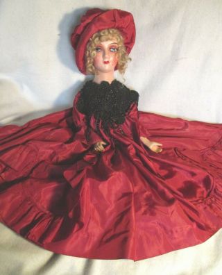 Antique - Vintage Boudoir Doll - 26 " Composition & Cloth - In Taffeta & Beading