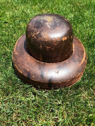 Antique Millinery Wood Hat Block Mold Brim Form 2 1/4 6 7/8