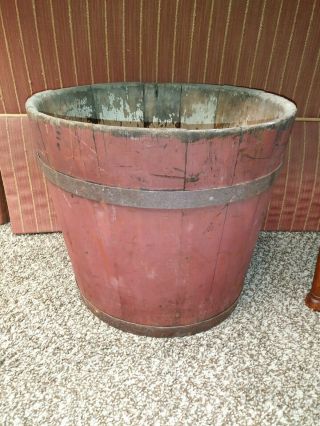 Early Wooden Sap Bucket Red Paint C.  1900