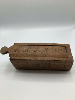 Primitive Wooden American Folk Art Candle Box 1856 Handcarved Slide Top