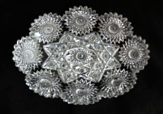 Antique American Brilliant Cut Glass Crystal Abp Hawkes Festoon Oval Bowl