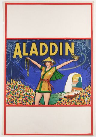 Antique Art Deco Theater Poster 1930s Lithograph Orientalist Aladdin Pin - Up Fine