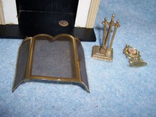 Vintage Dollhouse Furniture - Wooden Fireplace with Accessories 6