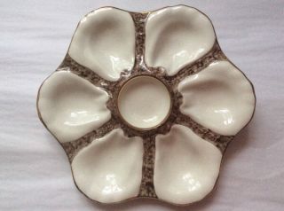 Oyster Plate Antique Majolica Oyster Plate Six Wells,  Sauce Well 1800 