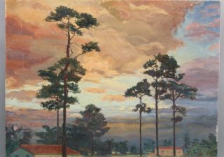 Antique GEORGE CHAPMAN American Impressionist Dusk Landscape Oil Painting,  NR 3