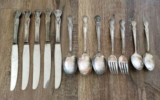 Vintage Old Company Silver Plate Spoons,  Knifes,  Forks Monogrammed " P " Set Of 12