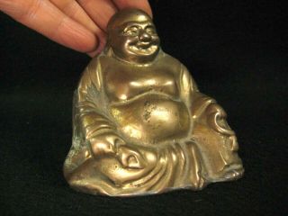 Antique Japanese Showa C.  1930 Bronze Cast Hotei God Of Happiness & Luck Statue
