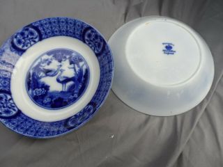 Antique Johnson Bros.  Brothers Mongolia Flow Blue 2 Coupe Soup Bowls