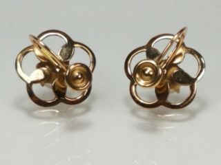 Vintage Antique 10k Gold Pearl 6mm Flower Earrings Designer Signed 3g 5
