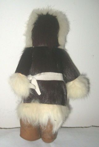 Vintage Alaska Eskimo Doll From Seattle Tag Leather & Fur 3