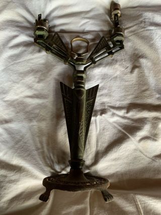 Art Deco Geometric 2 Bulb Brass Table Lamp - Restore Or Parts
