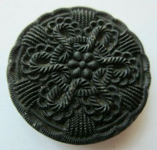 Exquisite Large Antique Vtg Victorian Black Glass Button Imitation Fabric (ab)