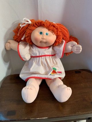 Vintage Cabbage Patch Doll 1984 Red Head Yarn Pigtails Hair Green Eyes