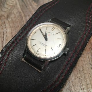 Vintage Lang’s Hand Wind Men’s Swiss Watch 17 Jewels Shock Resist Bund Leather