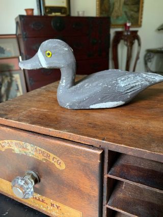 Antique Carved Solid Wood Duck Decoy W/yellow Glass Eyes