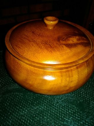 Vintage Hand Turned Wood Bowl With Lid From The Phillipines.  7 " X4 "