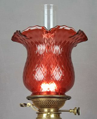 Cranberry Orange Optic Glass Kerosene Paraffin Duplex Oil Lamp Tulip Shade
