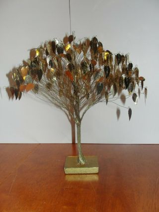 Vintage 12” Tall Mid Century Gold Brass Wire Leaf Tree Sculpture Tree