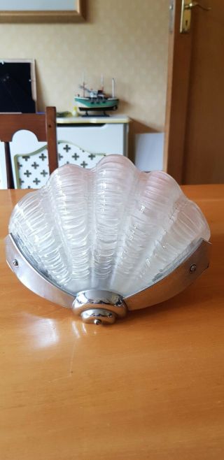 Vintage 1930s Art Deco Sconce Scallop Sea Shell Design Wall Glass Uplighter