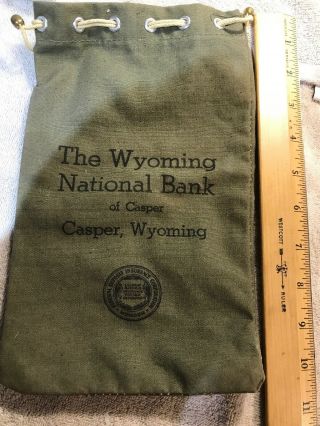 Vintage Drawstring Bank Deposit Bag The Wyoming National Bank Of Casper